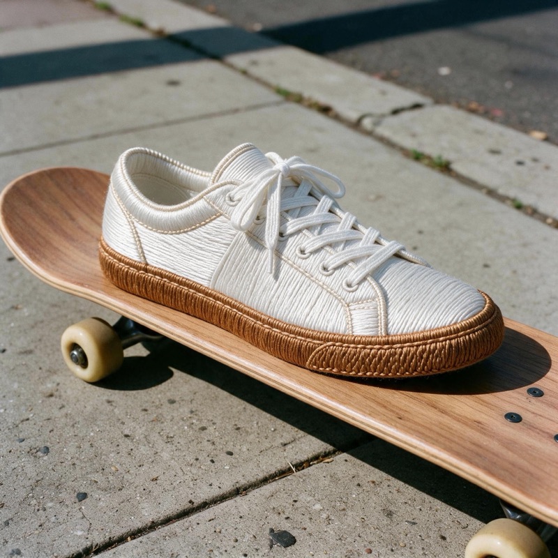 The same photo with the sneaker turned into embroidery while the pavement stays real