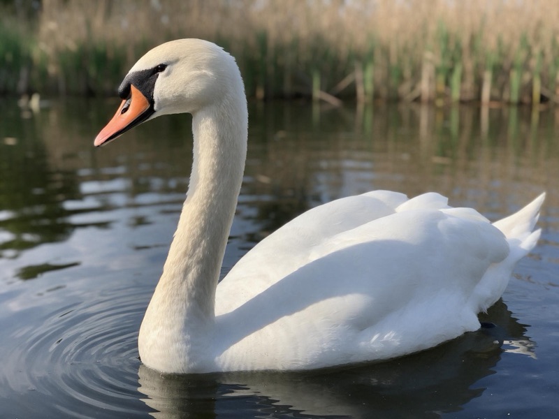 A white swan floating on a pond, original photo